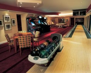 Games room with bowling lane and arcade